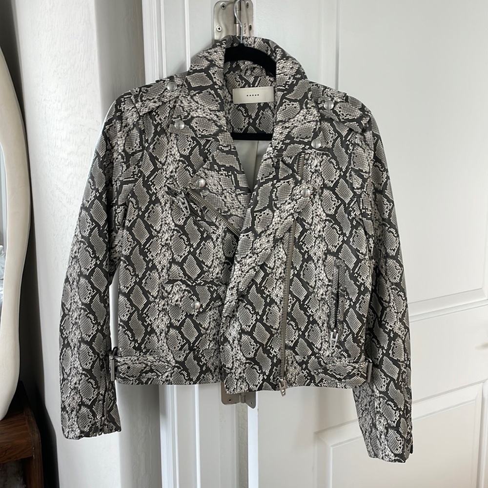 Blank NYC Snakeskin faux leather moto jacket, size Small